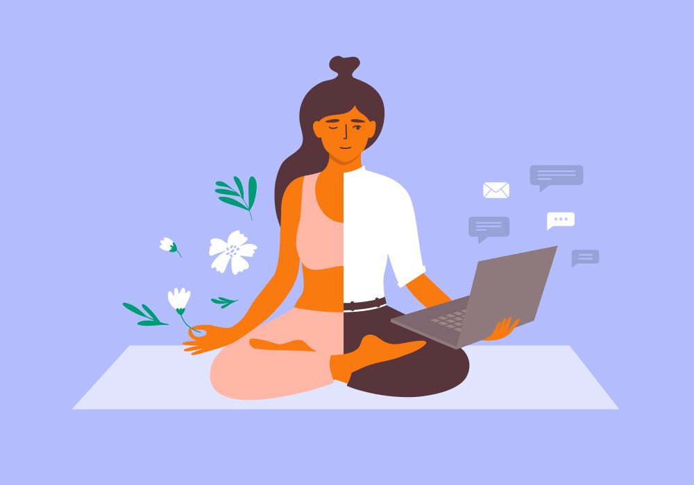 equilibrio mujer meditando trabajando salud mental cuidados